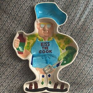 FIGURAL BOSTON WAREHOUSE "KISS THE COOK" PLATTER. Chips and dip tray